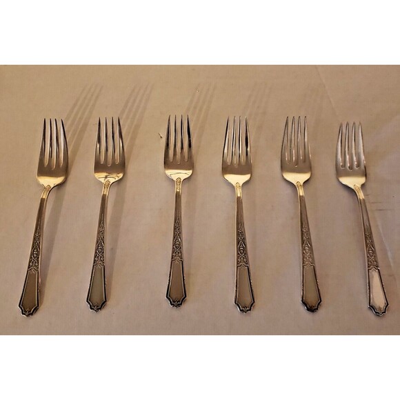 Set 6 Salad/Dessert Forks 1847 Rogers Ancestral 1924 Vintage Silverplate - Picture 7 of 11